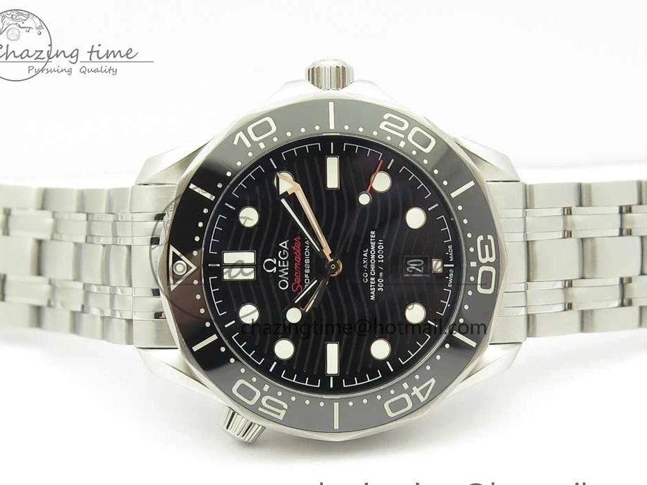0417 2018 Seamaster Diver 300M OMF Best Edition Black Ceramic Black Dial on SS Bracelet A8800 (Black Balance Wheel) Breathable 7959